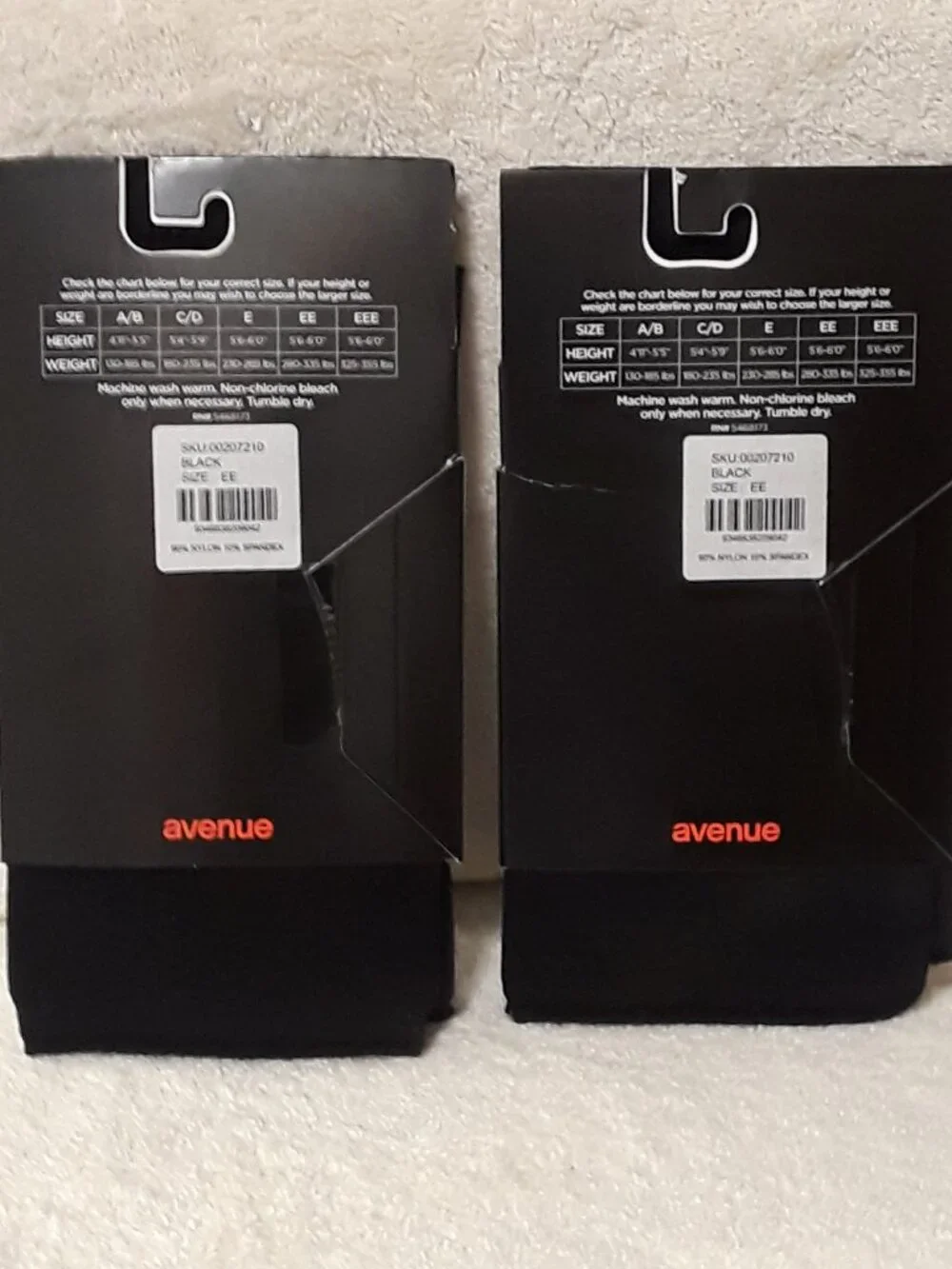 Lot of 2: Black Tights Light Control Top, Avenue, Size EE, New, Nylon/Spandex